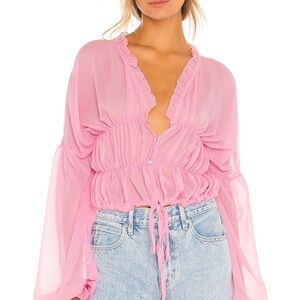 Chic Pink Ruffled Women's Blouse
